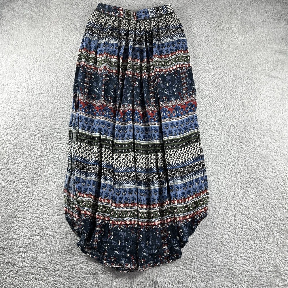 Hollister‎ Boho Maxi Skirt XS Pattern Blue Cottagecore Hip Slit Long Flowy